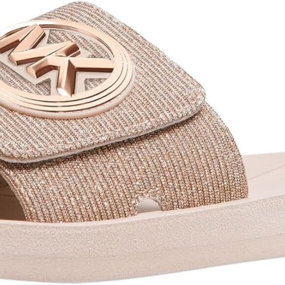 Women's Slip On Slide Sandals Rose Gold Polyester Rubber Comfort Fashion Casual - Picture 1 of 3